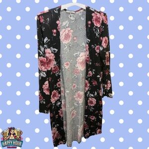 Charlotte Russe Women's Size XL Fringe Lightweight Sheer Black Floral Kimono